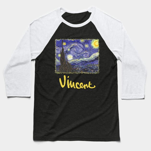 Starry Night by Vincent van Gogh Baseball T-Shirt by MasterpieceCafe